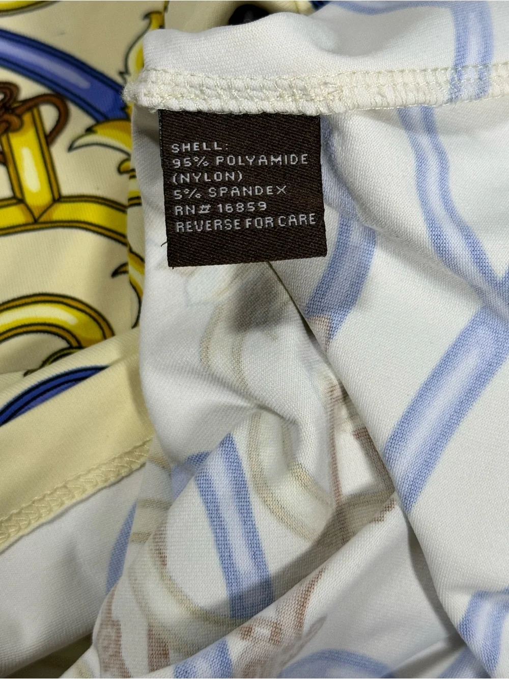 J McLaughlin Top Sz Small Equestrian Scroll Print Blue Gold Stretch Knit Casual - Picture 7 of 8